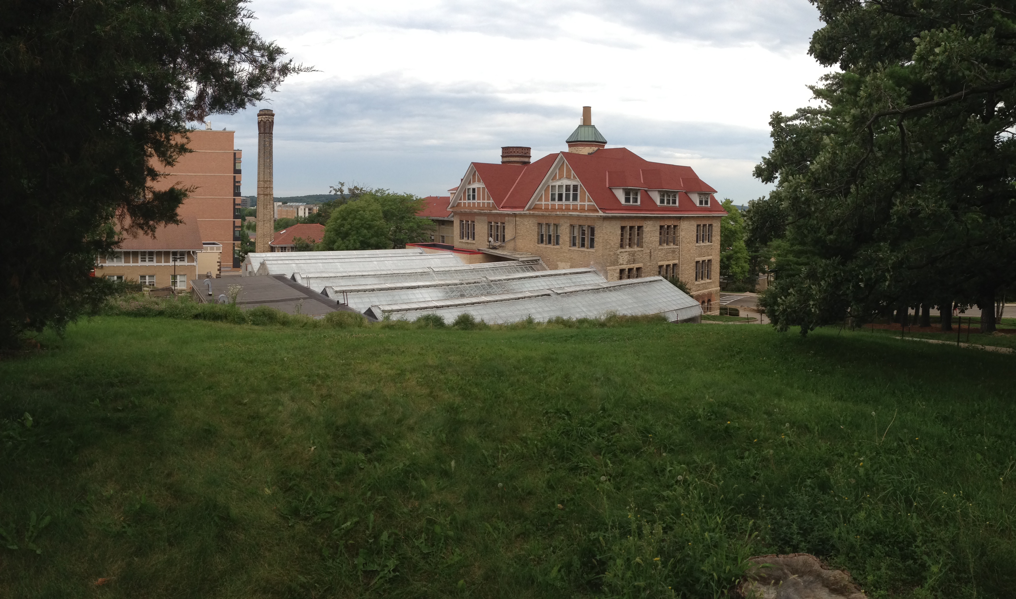 View of the Soils buildings, with a glimpse of Lake Mendota